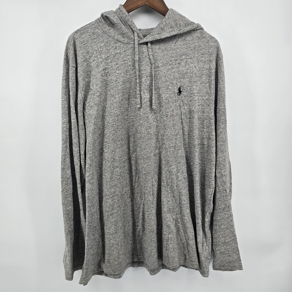 Polo Ralph Lauren Mens XL Heather Gray Long Sleeve Hooded T-Shirt Pony Logo